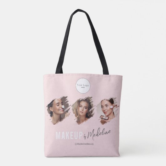 Rouge Roze Schrift Logo Foto Make-up Studio Tote Bag (Achterkant)