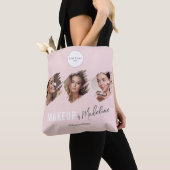 Rouge Roze Schrift Logo Foto Make-up Studio Tote Bag (Dichtbij)