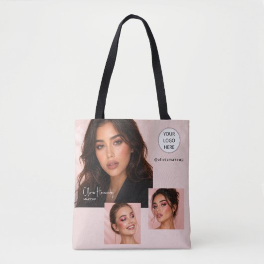 Rouge Roze Schrift Logo Foto Make-up Studio Tote Bag (Voorkant)