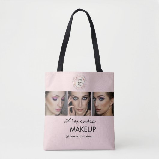 Rouge Roze Schrift Logo Foto Make-up Studio Tote Bag (Voorkant)