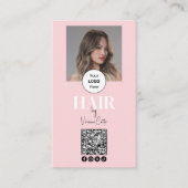 Rouge Roze Schrift Logo QR Code Foto Kapper Visitekaartje (Voorkant)