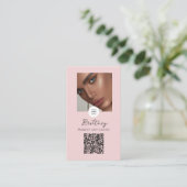 Rouge Roze Schrift Logo QR Code Foto Make-up Visitekaartje (Staand voorkant)