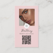 Rouge Roze Schrift Logo QR Code Foto Make-up Visitekaartje (Voorkant)