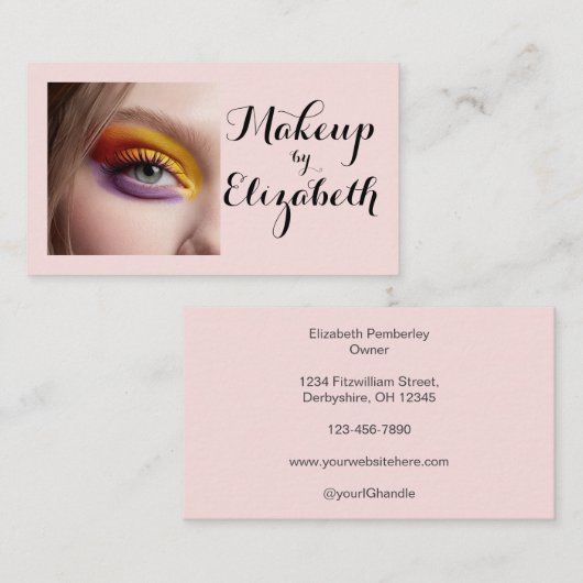Rouge Roze Script Foto Make-up Visitekaartje (Voorkant / Achterkant)