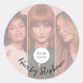 Rouge Roze Script Logo 3 Foto Kapsalon Ronde Sticker (Voorkant)