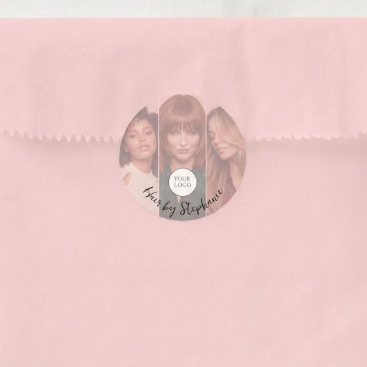 Rouge Roze Script Logo 3 Foto Kapsalon Ronde Sticker