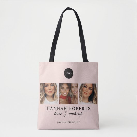 Rouge Roze Script Logo Foto Haar Make-up Studio Tote Bag (Voorkant)