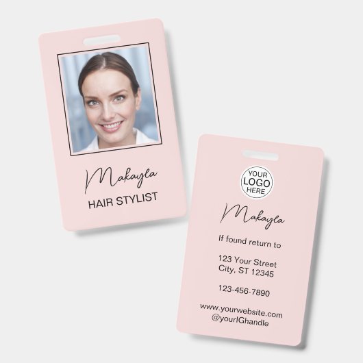 Rouge Roze Script Logo Foto Kapper Badge (Voor- en achterkant)