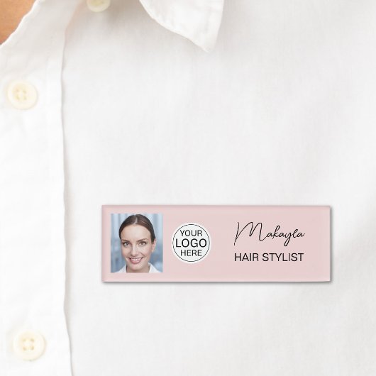 Rouge Roze Script Logo Foto Kapper Naambadge