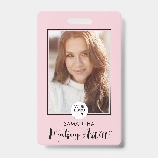 Rouge Roze Script Logo Foto Make-up  Badge (Voorzijde)