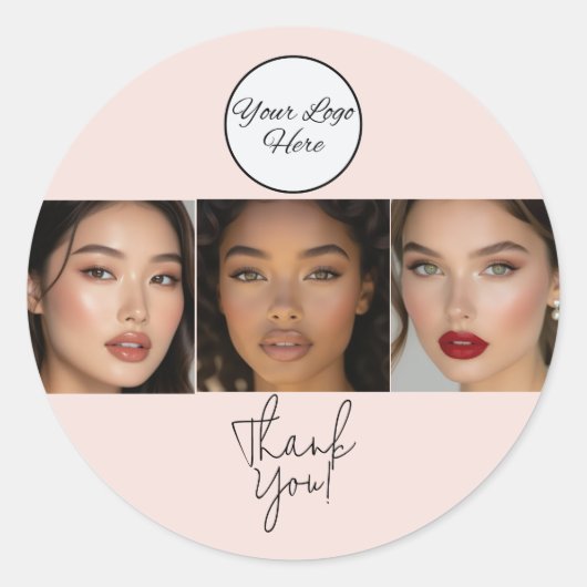 Rouge Roze Script Logo Foto Make-up Bedankt Ronde Sticker (Voorkant)