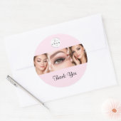 Rouge Roze Script Logo Foto Make-up Bedankt Ronde Sticker (Envelop)