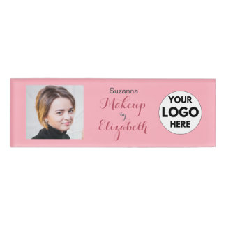 Rouge Roze Script Logo Foto Make-up Naambadge