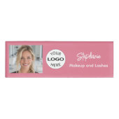 Rouge Roze Script Logo Foto Make-up Naambadge (Voorkant)