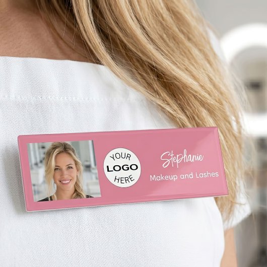 Rouge Roze Script Logo Foto Make-up Naambadge