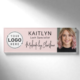 Rouge Roze Script Logo Foto Make-up Naambadge