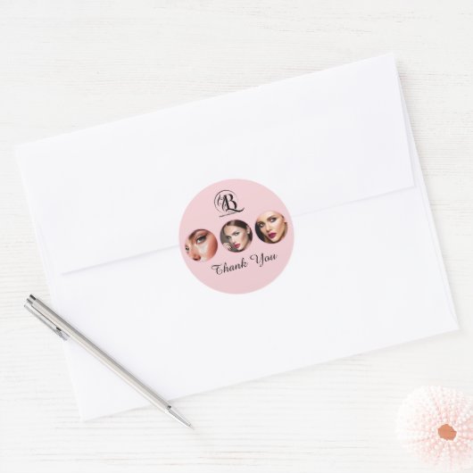 Rouge Roze Script Logo Foto Make-up Ronde Sticker (Envelop)