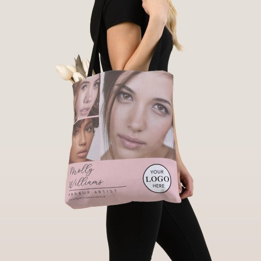 Rouge Roze Script Logo Foto Make-up Studio Tote Bag (Dichtbij)