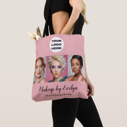 Rouge Roze Script Logo Foto Make-up Studio Tote Bag (Dichtbij)