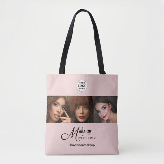 Rouge Roze Script Logo Foto Make-up Studio Tote Bag (Voorkant)