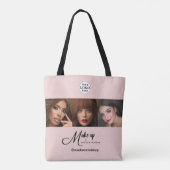 Rouge Roze Script Logo Foto Make-up Studio Tote Bag (Achterkant)