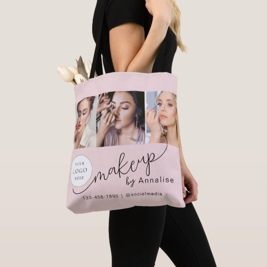 Rouge Roze Script Logo Foto Make-up Studio Tote Bag (Dichtbij)