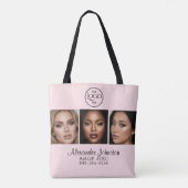 Rouge Roze Script Logo Foto Make-up Studio Tote Bag (Achterkant)