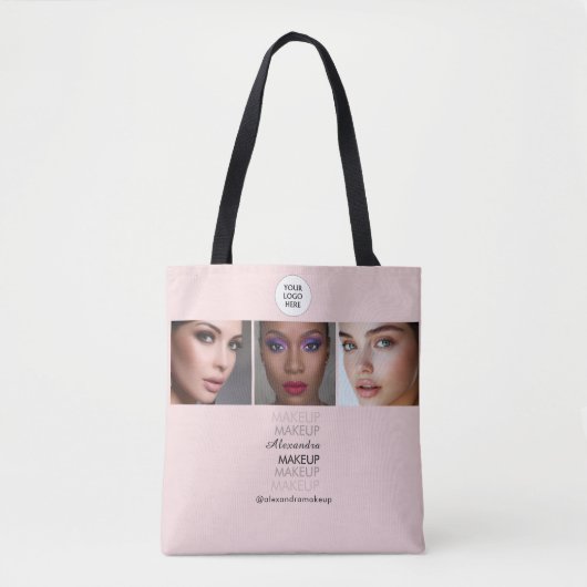 Rouge Roze Script Logo Foto Make-up Studio Tote Bag (Voorkant)