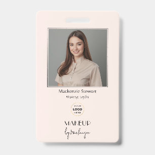 Rouge Roze Script Logo Foto Make-up Stylist Badge