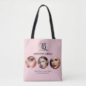 Rouge Roze Script Logo Foto Make-up Tote Bag (Voorkant)