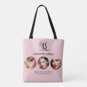 Rouge Roze Script Logo Foto Make-up Tote Bag (Achterkant)