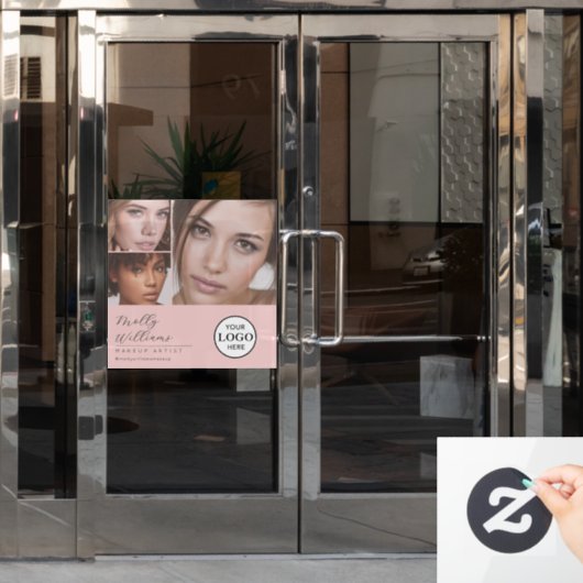 Rouge Roze Script Logo Foto Make-upstudio Ruit  Raamsticker (Kantoordeur)