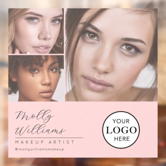 Rouge Roze Script Logo Foto Make-upstudio Ruit  Raamsticker (Vel 2)