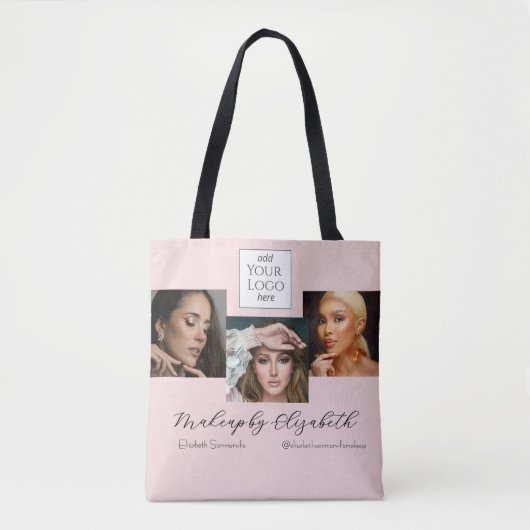 Rouge Roze Script Logo Foto Make-upstudio Tote Bag (Voorkant)