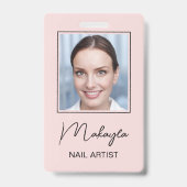Rouge Roze Script Logo Foto Nagelsalon Badge (Voorzijde)