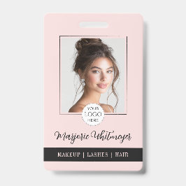 Rouge Roze Script Logo Foto QR Code Make-up Badge