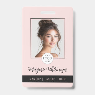 Rouge Roze Script Logo Foto QR Code Make-up Badge