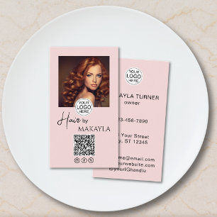 Rouge Roze Script Logo QR Code Foto Kapper Visitekaartje