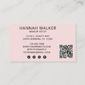Rouge Roze Script Logo QR Code Foto Make-up Visitekaartje (Achterkant)
