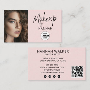 Rouge Roze Script Logo QR Code Foto Make-up Visitekaartje