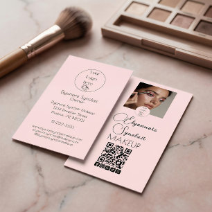 Rouge Roze Script Logo QR Code Foto Make-up Visitekaartje