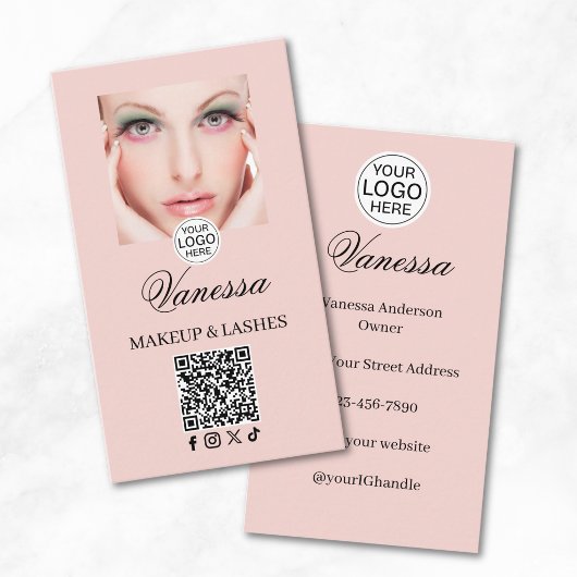 Rouge Roze Script Logo QR Code Foto Make-up Visitekaartje