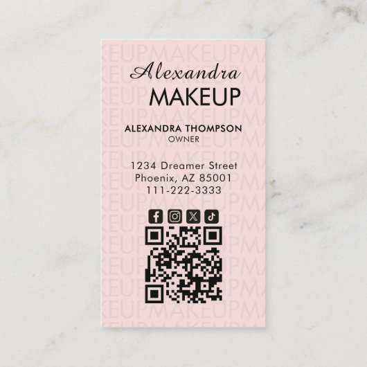 Rouge Roze Script QR Code Foto Make-up Visitekaartje (Achterkant)