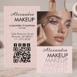 Rouge Roze Script QR Code Foto Make-up Visitekaartje