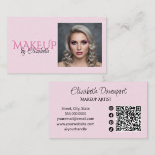 Rouge Roze Script Sociaal Icoon QR Code Foto Make- Visitekaartje