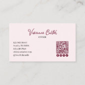 Rouge Roze Script Sociale Icon QR Code Foto Make-u Visitekaartje (Achterkant)