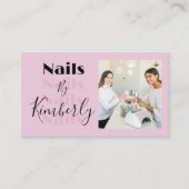 Rouge Roze Script Sociale Icon QR Code Foto Nails Visitekaartje (Voorkant)