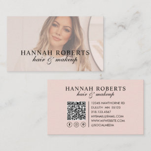 Rouge Roze Script Sociale QR Code Foto Haar Make-u Visitekaartje