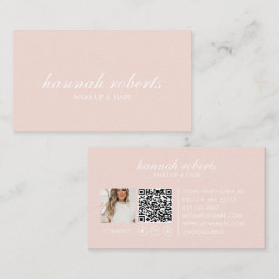 Rouge Roze Script Sociale QR Code Foto Haar Make-u Visitekaartje