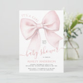 Rouge Roze Strik Het is een Meisje Baby Shower Kaart (Staand voorkant)